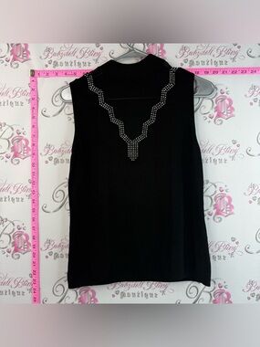 Sleeveless Top crystals sparkles Black with Rhinestone V-Neck Sparkly